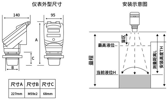 消防水池超聲波液位計外形尺寸圖