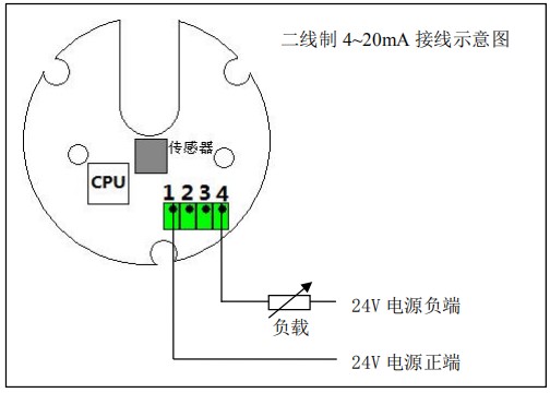 衛(wèi)生級(jí)橢圓齒輪流量計(jì)二線(xiàn)制接線(xiàn)圖